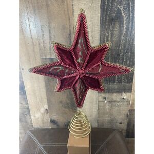 Vintage Kurt Adler 8-Point Star Christmas Tree Topper Red Velvet Gold Cord 12"